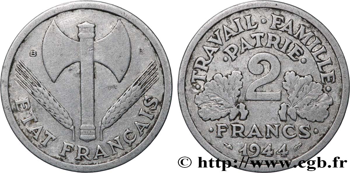 2 francs Francisque 1944 Beaumont-Le-Roger F.270/5 TB 