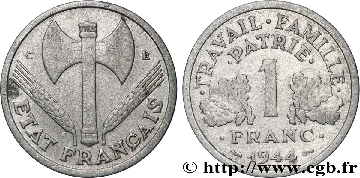 1 franc Francisque, légère 1944 Castelsarrasin F.223/7 S 