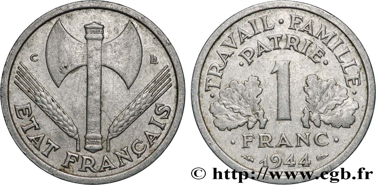 1 franc Francisque, légère 1944 Castelsarrasin F.223/7 XF 