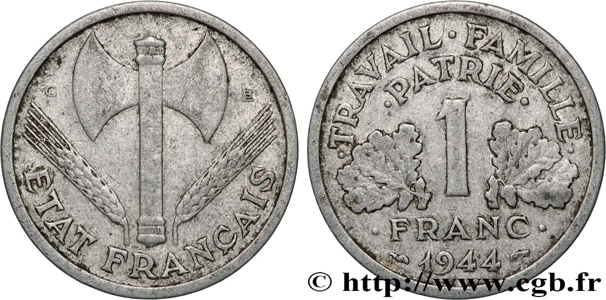 1 franc Francisque, légère 1944 Castelsarrasin F.223/7 TB 