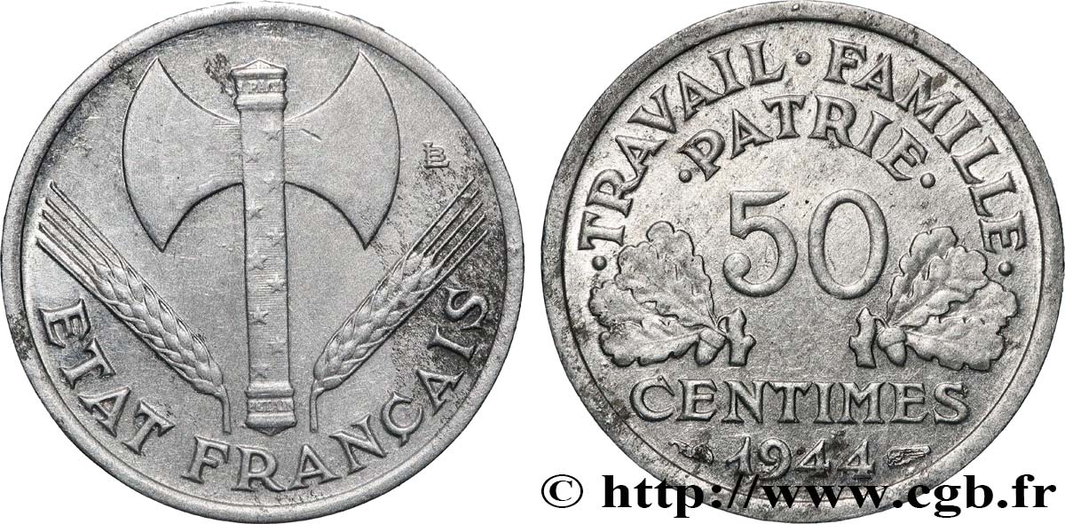 50 centimes Francisque, légère 1944  F.196/4 TTB 