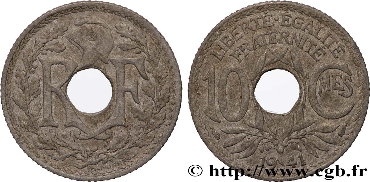 10 centimes Lindauer en zinc, Cmes non souligné et millésime sans points 1941  F.140A/1 SS 
