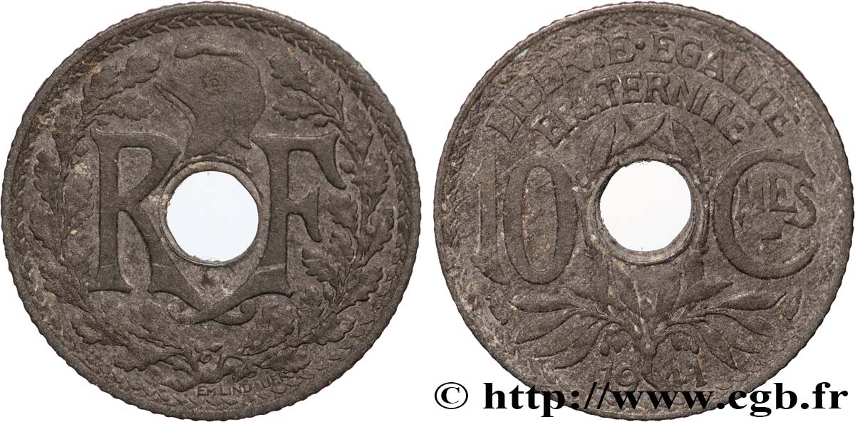 10 centimes Lindauer en zinc, Cmes souligné et sans point 1941  F.140/1 TTB 