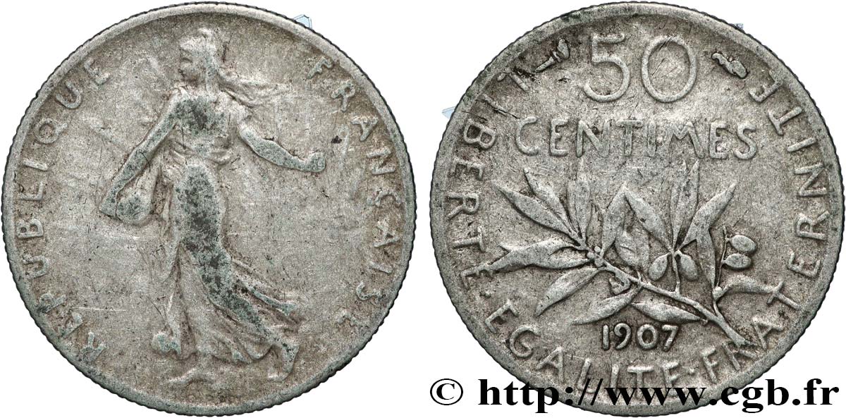 50 centimes Semeuse 1907 Paris F.190/14 TB 