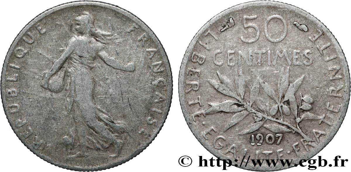 50 centimes Semeuse 1907 Paris F.190/14 TB 