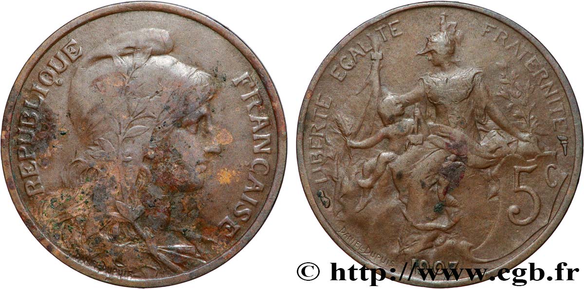 5 centimes Daniel-Dupuis 1907  F.119/17 TB 