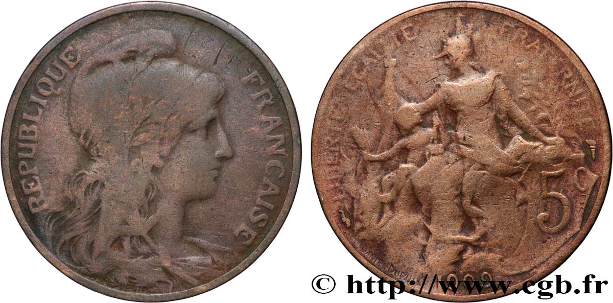 5 centimes Daniel-Dupuis 1909  F.119/20 TB25 