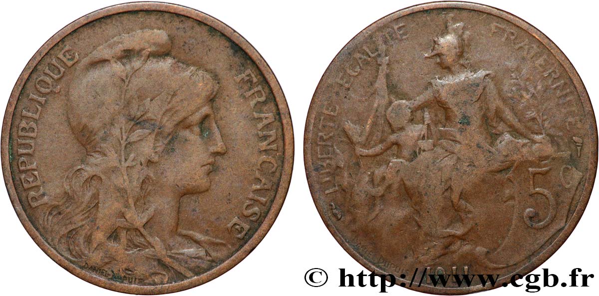 5 centimes Daniel-Dupuis 1911  F.119/23 TB 