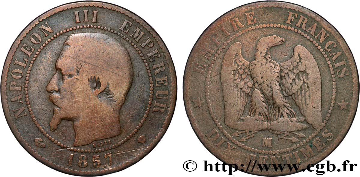 Dix centimes Napoléon III, tête nue 1857 Marseille F.133/45 SGE12 