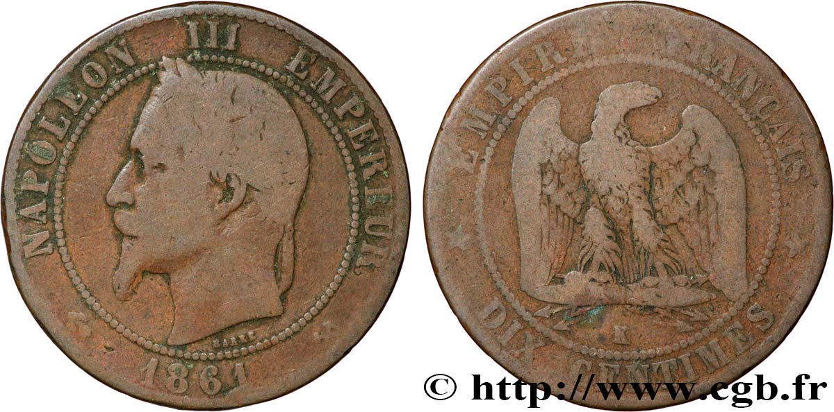 Dix Centimes Napoléon tête laurée 1861 Bordeaux F.134/6 RC12 