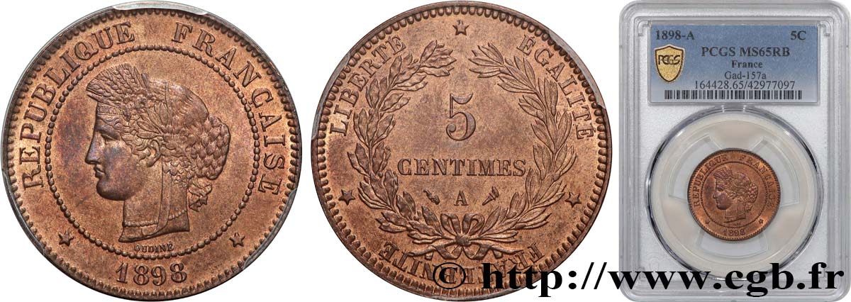 5 centimes Cérès 1898 Paris F.118/41 ST65 PCGS
