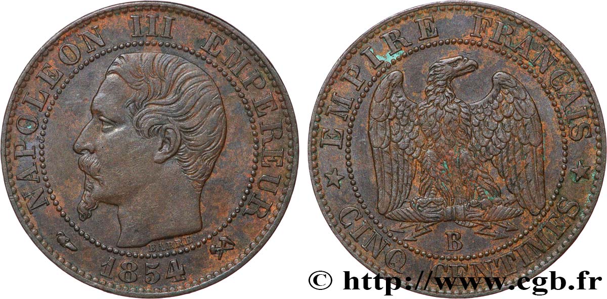 Cinq centimes Napoléon III, tête nue 1853 Lille F.116/7 TTB+ 