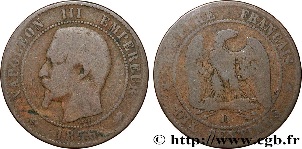 Dix centimes Napoléon III, tête nue 1856 Lyon F.133/37 RC10 