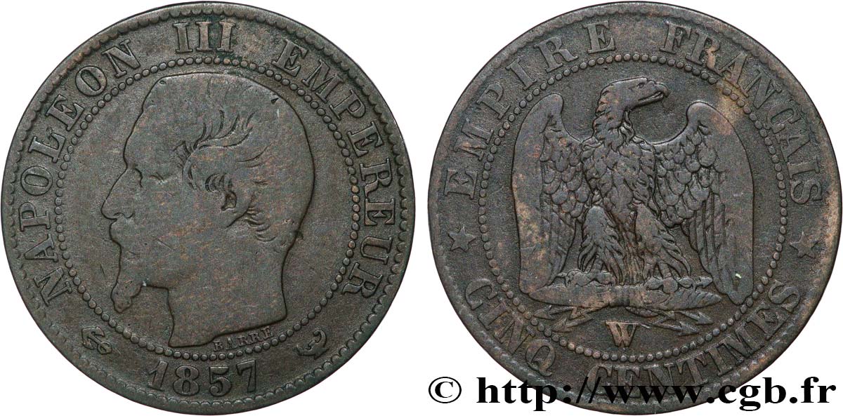 Cinq centimes Napoléon III, tête nue 1857 Lille F.116/43 F12 