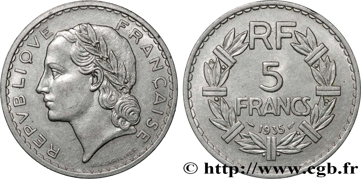 5 francs Lavrillier, nickel 1935  F.336/4 MBC 