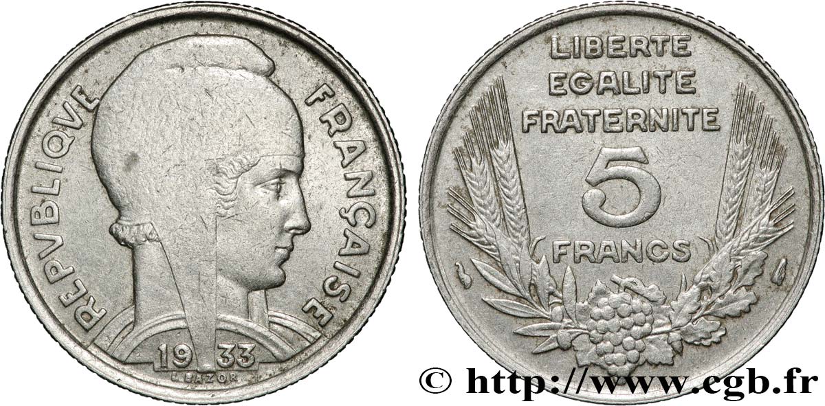 5 francs Bazor 1933  F.335/2 BC+ 