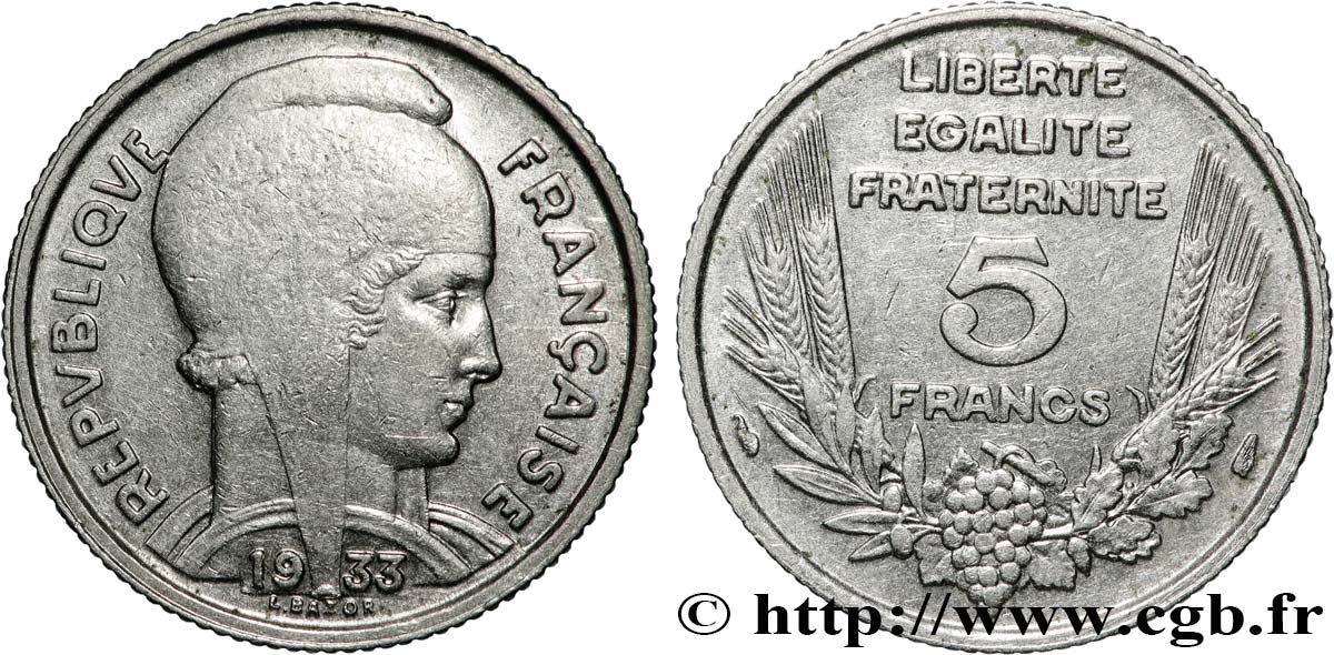 5 francs Bazor 1933  F.335/2 XF 