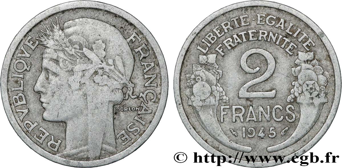 2 francs Morlon, aluminium 1945 Beaumont-Le-Roger F.269/6 TB+ 