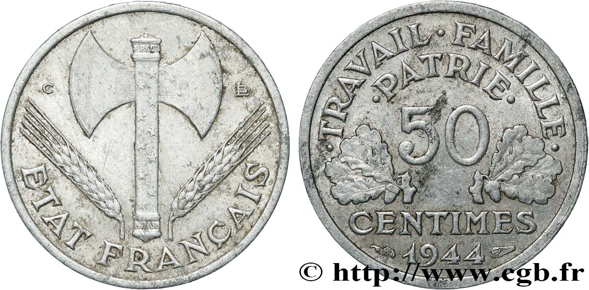 50 centimes Francisque, légère 1944 Castelsarrasin F.196/6 fSS 