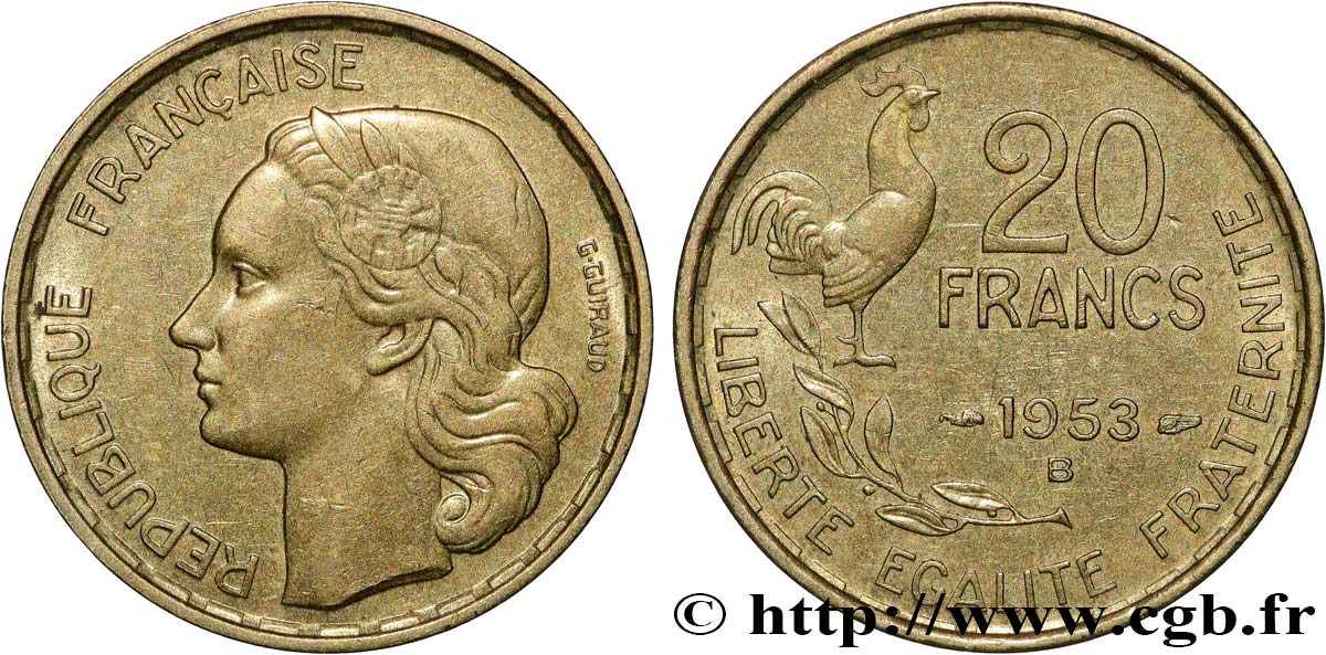 20 francs G. Guiraud 1953 Beaumont-Le-Roger F.402/12 EBC55 