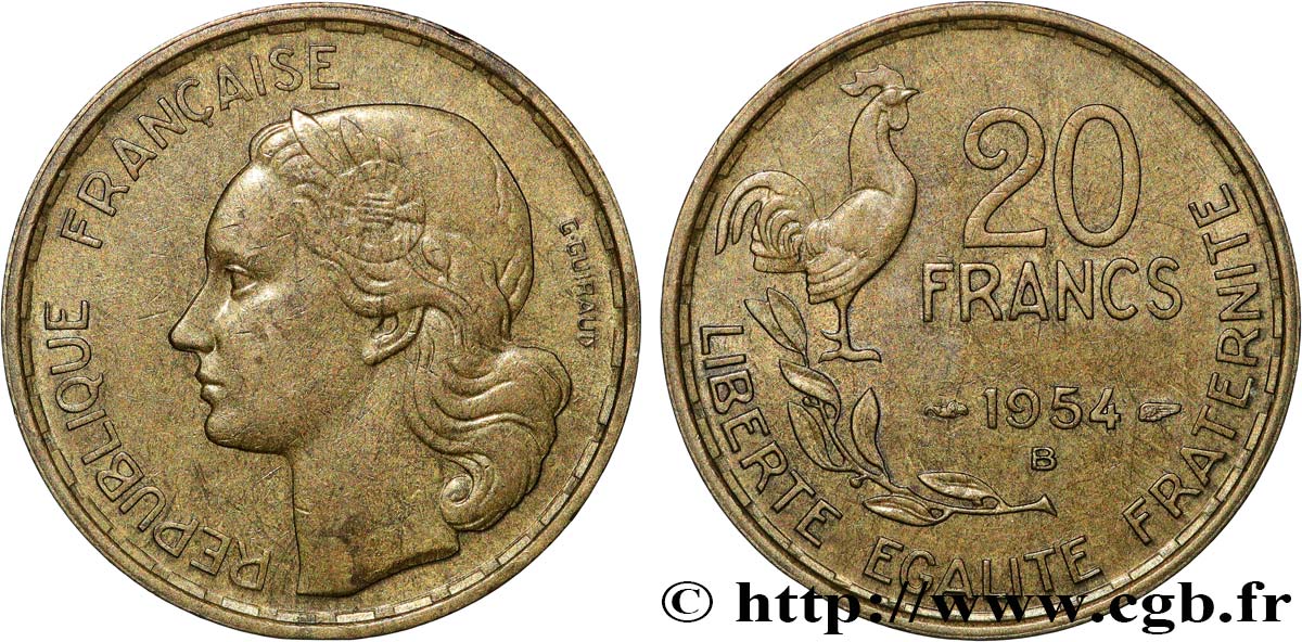 20 francs G. Guiraud 1954 Beaumont-Le-Roger F.402/13 TTB53 