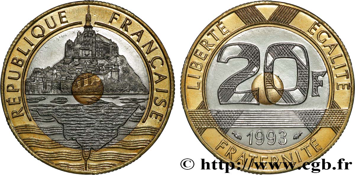 20 francs Mont Saint-Michel BU (Brillant Universel), frappe médaille 1993 Pessac F.403/8 MS 