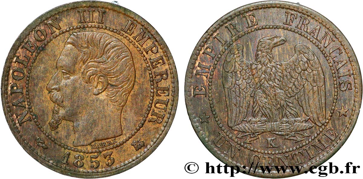 Un centime Napoléon III, tête nue 1853 Bordeaux F.102/5 SUP58 