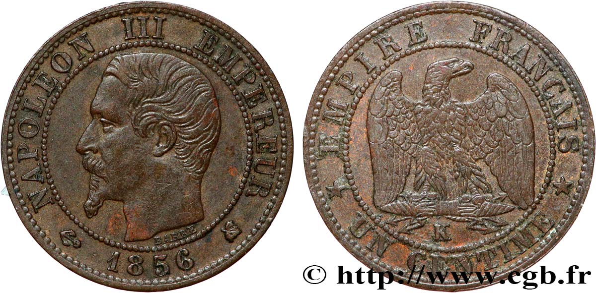 Un centime Napoléon III, tête nue 1856 Bordeaux F.102/30 TTB+ 