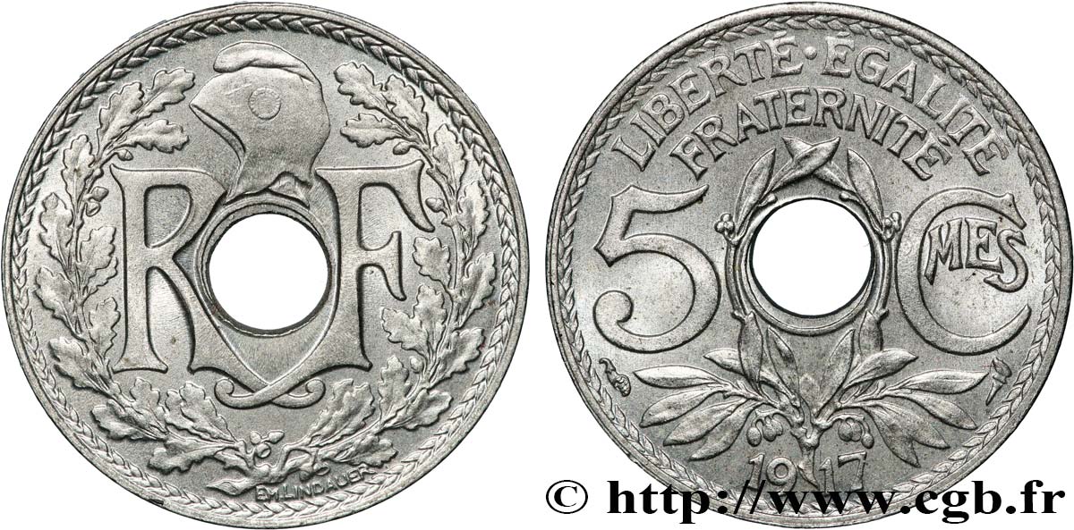 5 centimes Lindauer, grand module 1917 Paris F.121/1 MBC 