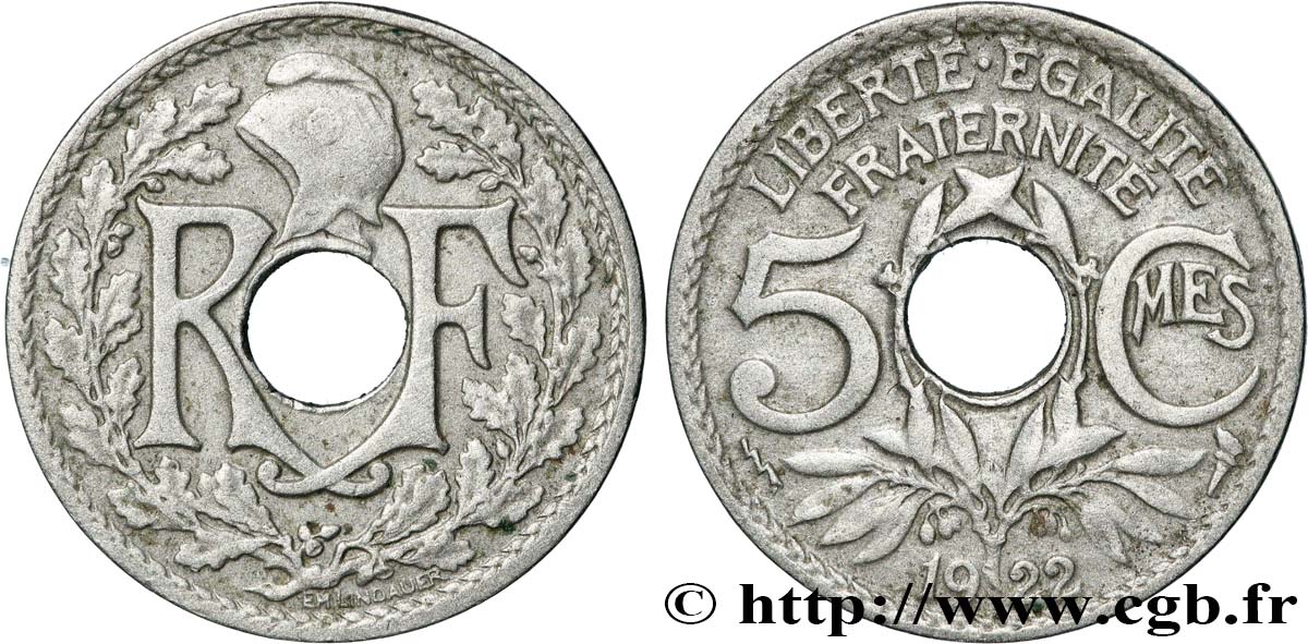 5 centimes Lindauer, petit module 1922 Poissy F.122/5 VF 
