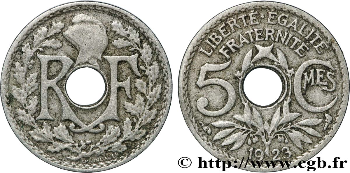 5 centimes Lindauer, petit module 1923 Paris F.122/6 VF 