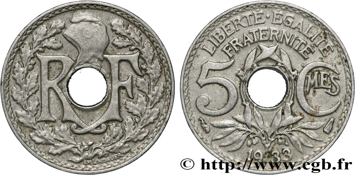 5 centimes Lindauer, petit module 1933 Paris F.122/16 TTB45 