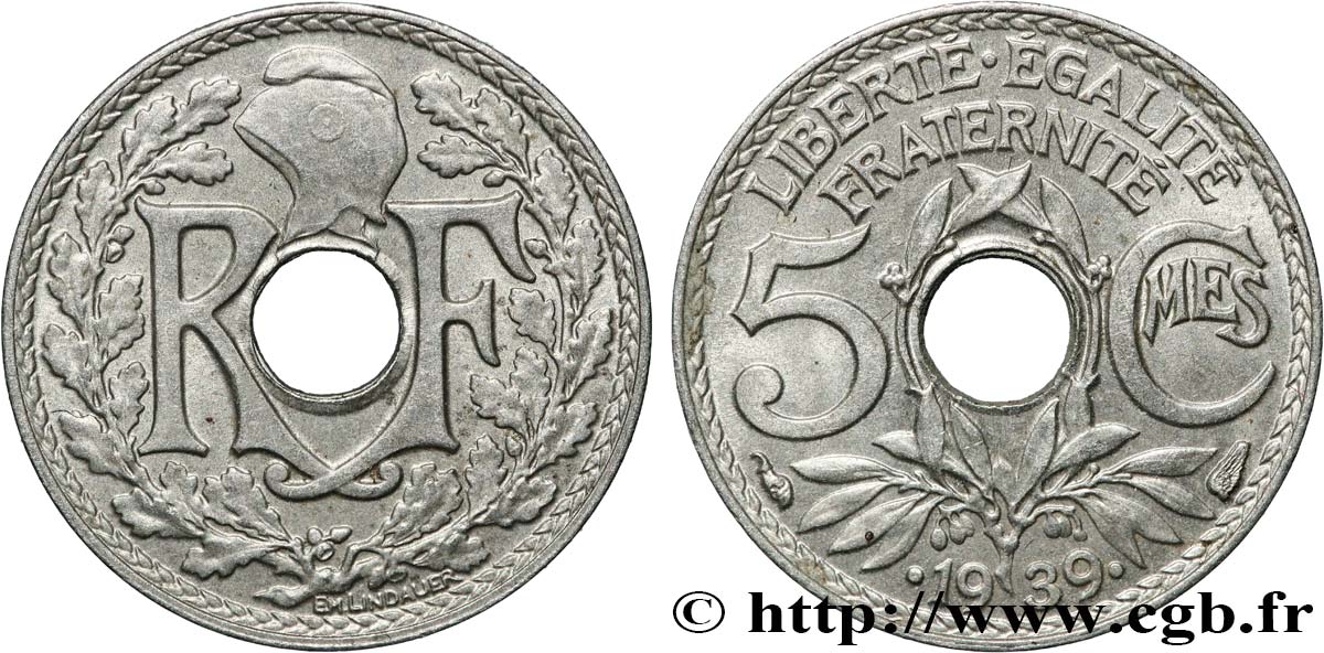 5 centimes Lindauer, maillechort 1939 Paris F.123A/3 SUP61 