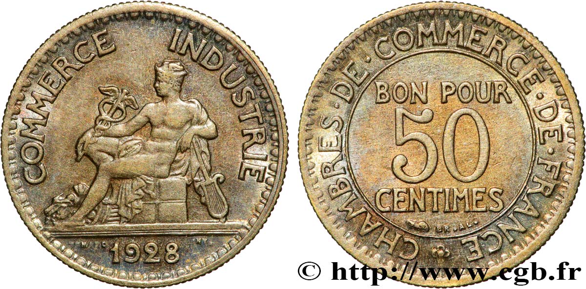 50 centimes Chambres de Commerce 1928 Paris F.191/10 MS63 