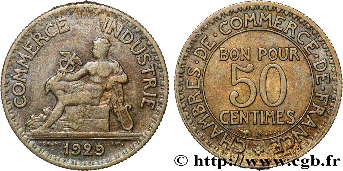 50 centimes Chambres de Commerce 1929  F.191/11 VF30 