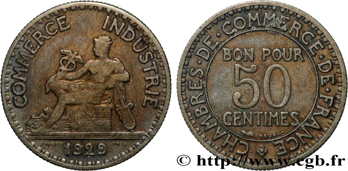 50 centimes Chambres de Commerce 1929  F.191/11 VF 