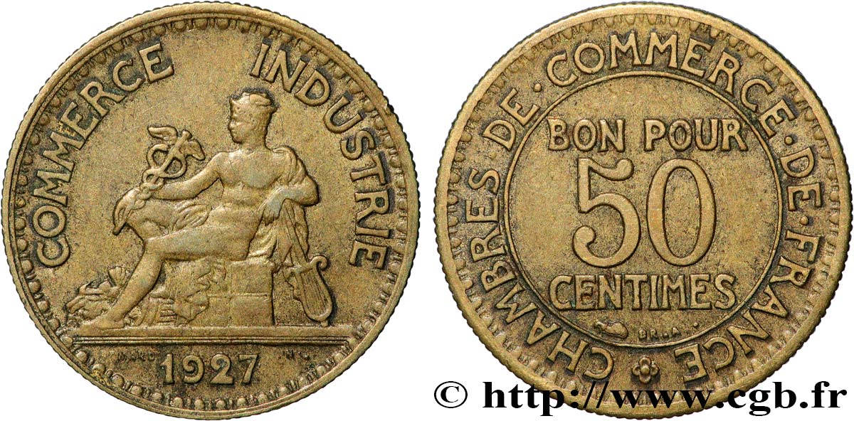 50 centimes Chambres de Commerce 1927 Paris F.191/9 MBC 