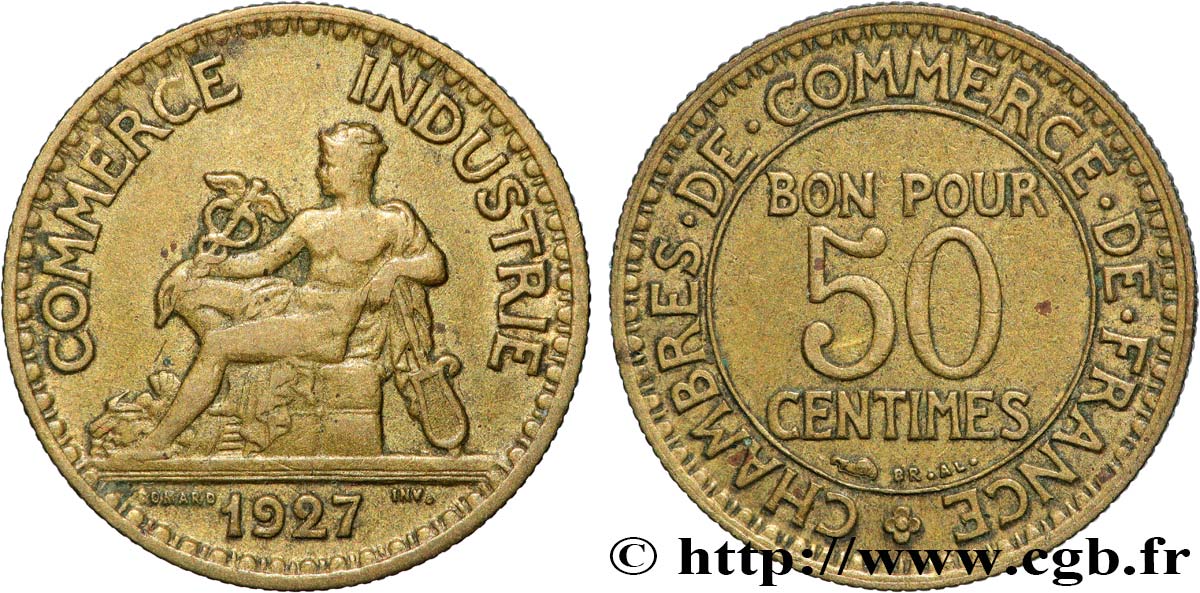 50 centimes Chambres de Commerce 1927 Paris F.191/9 TB 