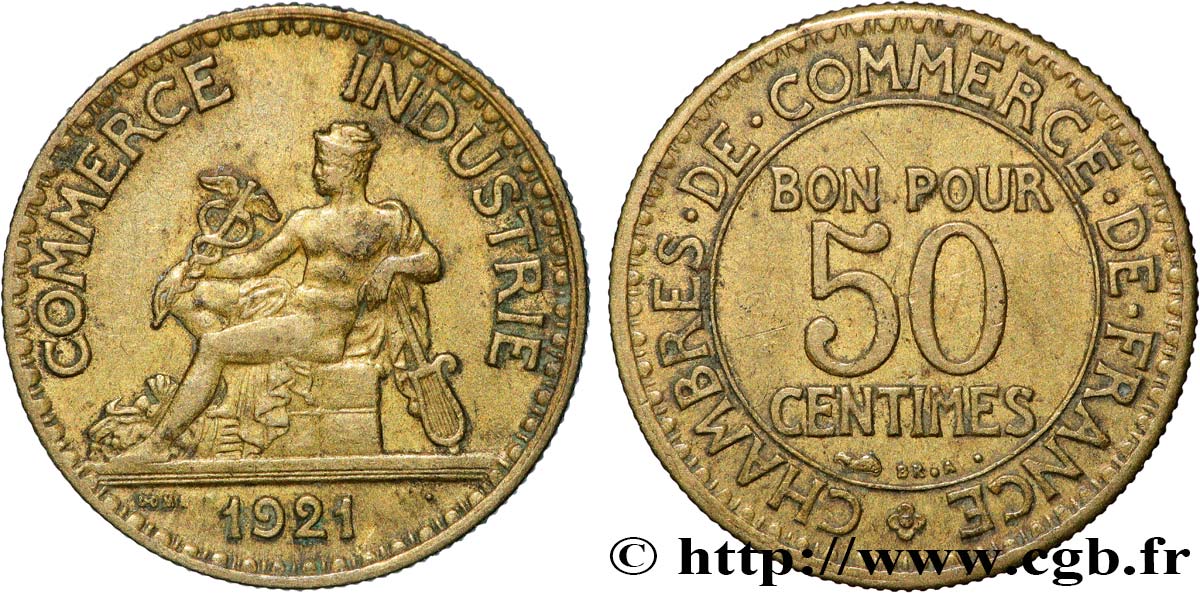 50 centimes Chambres de Commerce 1921 Paris F.191/3 TTB 