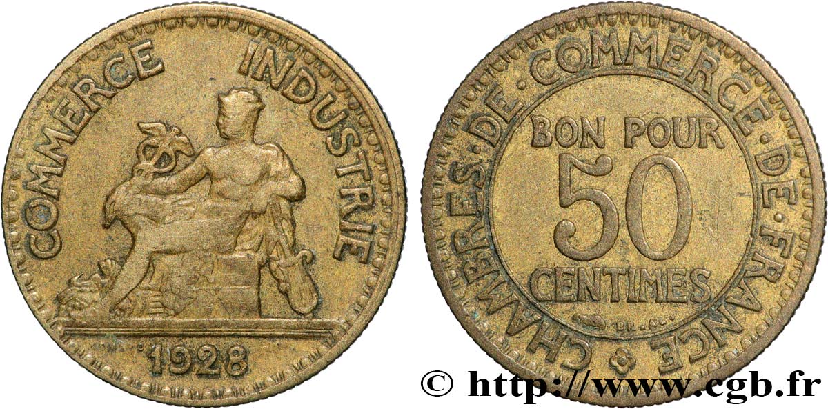 50 centimes Chambres de Commerce 1928 Paris F.191/10 TB 