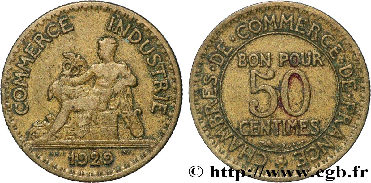 50 centimes Chambres de Commerce 1929  F.191/11 VF 