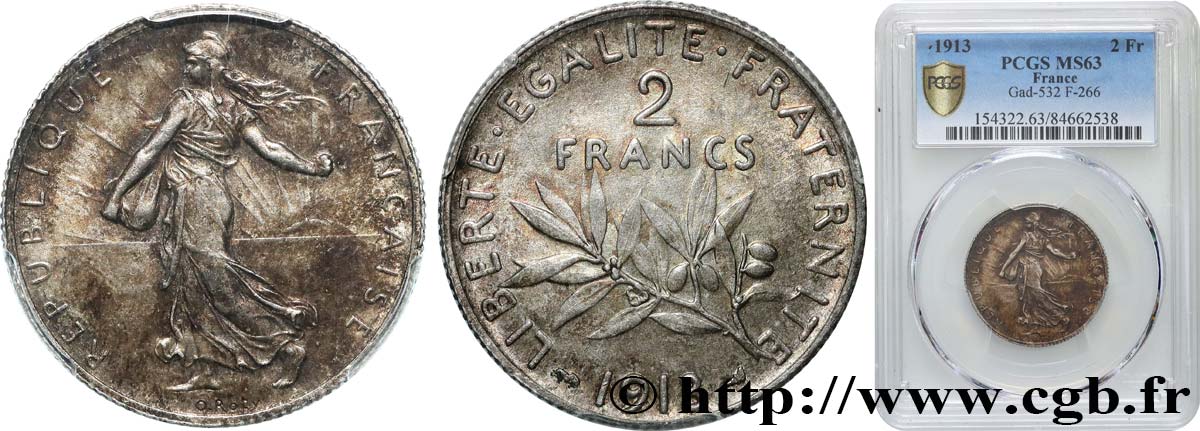 2 francs Semeuse 1913  F.266/14 SPL63 PCGS