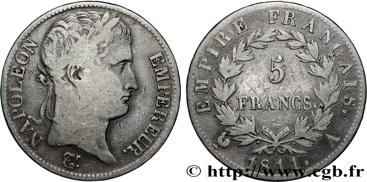 5 francs Napoléon Empereur, Empire français 1811 Paris F.307/27 TB 