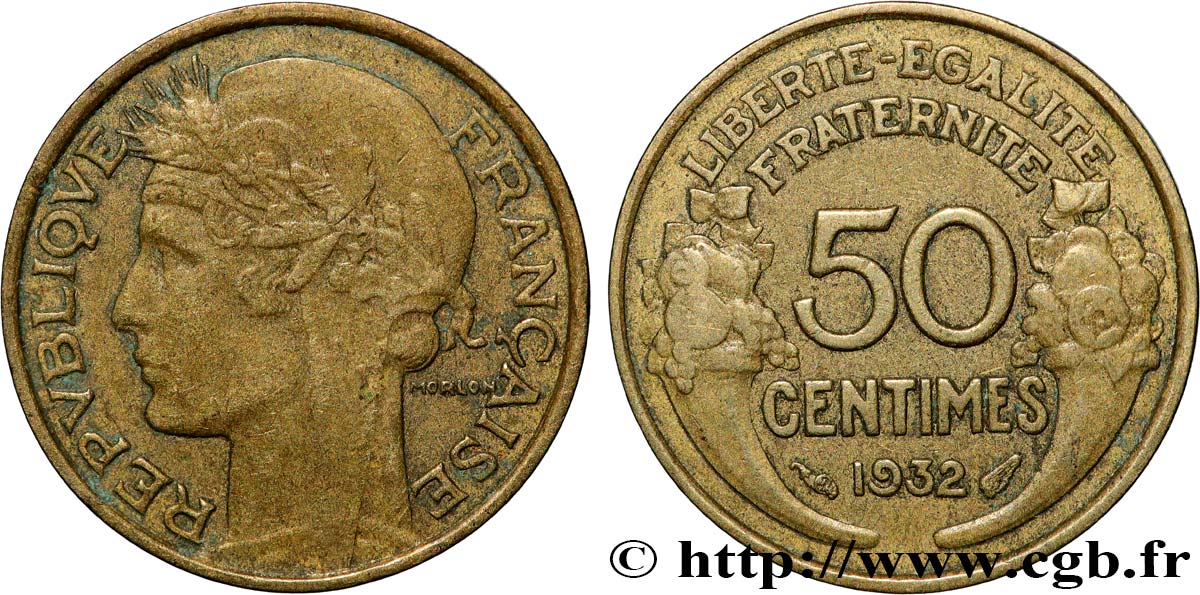 50 centimes Morlon, sans raisin ni fruit, 9 et 2 ouverts 1932  F.192/8 TB30 