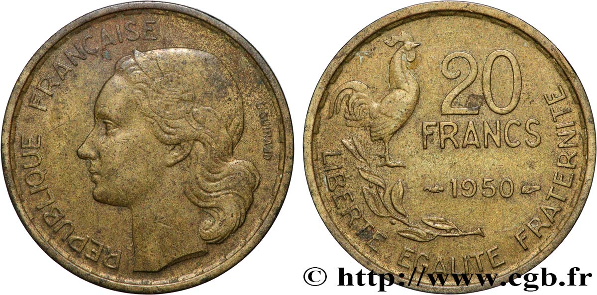 20 francs G. Guiraud, 4 faucilles 1950  F.402/3 TTB 