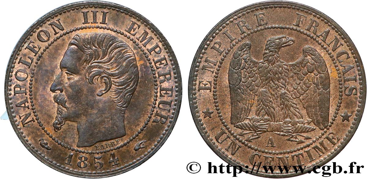 Un centime Napoléon III, tête nue 1854 Paris F.102/9 SUP60 