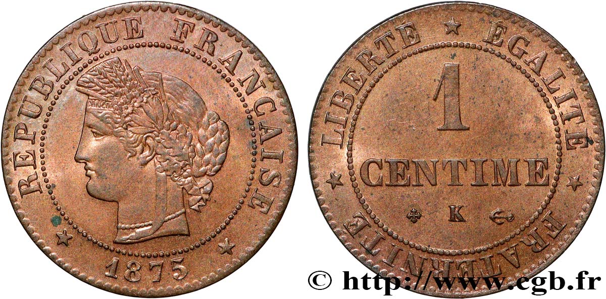 1 centime Cérès 1875 Bordeaux F.104/5 SPL63 