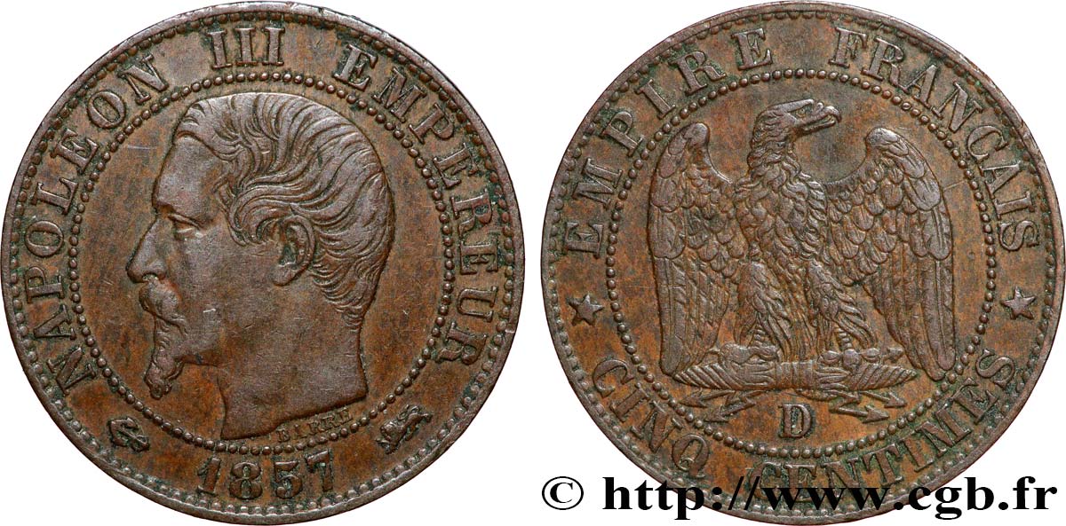 Cinq centimes Napoléon III, tête nue 1857 Lyon F.116/40 SS45 