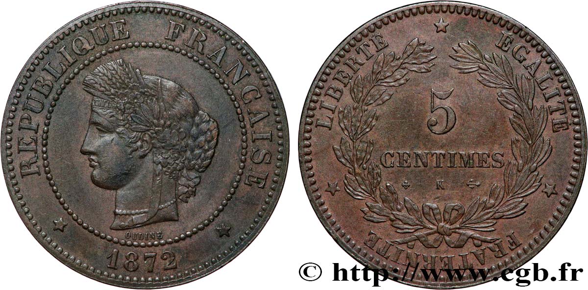 5 centimes Cérès 1872 Bordeaux F.118/6 TTB50 