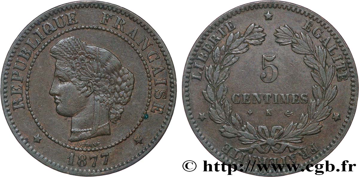 5 centimes Cérès 1877 Bordeaux F.118/16 fSS 